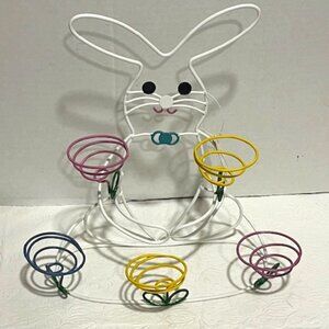EASTER Country Style Bunny Rabbit 5 Colorful Pastels Egg Holder Springtime NWT